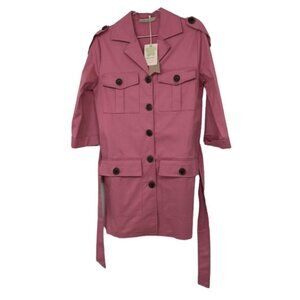 NWT Rinascimento Pink tie waist black buttoned  coat four pockets SP